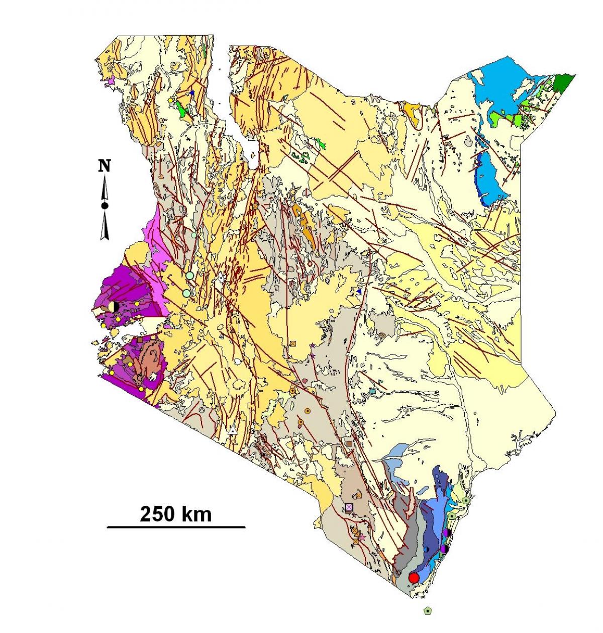 Karte der geologischen Karte von Kenia