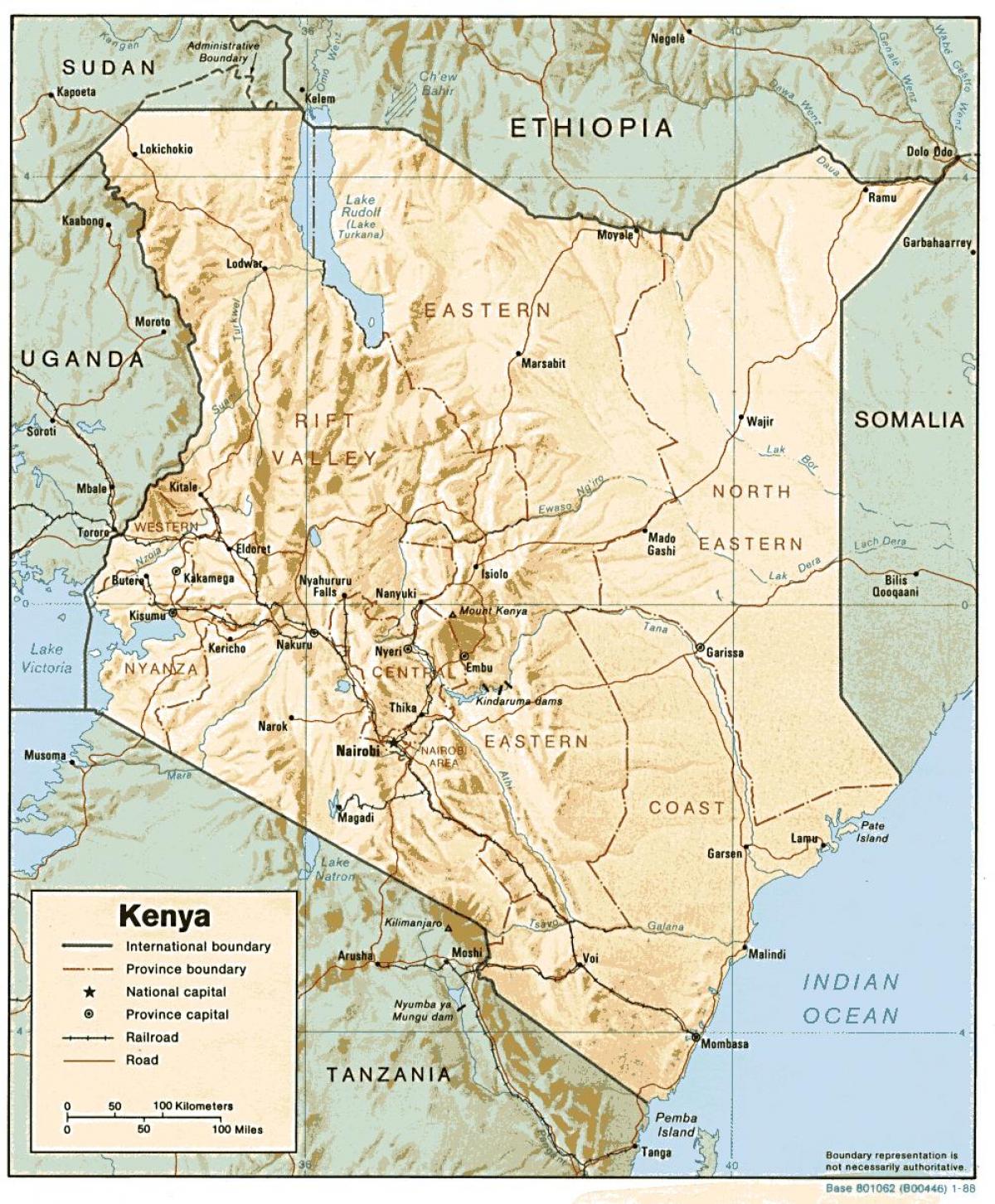 Karte von Kenia zeigt große Städte