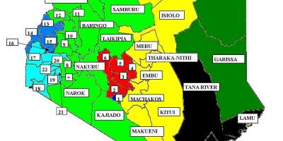 Karte von 47 counties in Kenia 