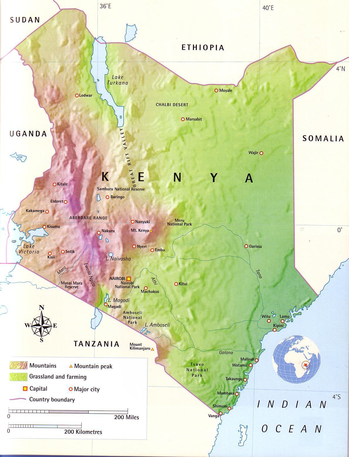 Kenia Berge Map Karte Von Kenia Gebirge Ost Afrika Afrika