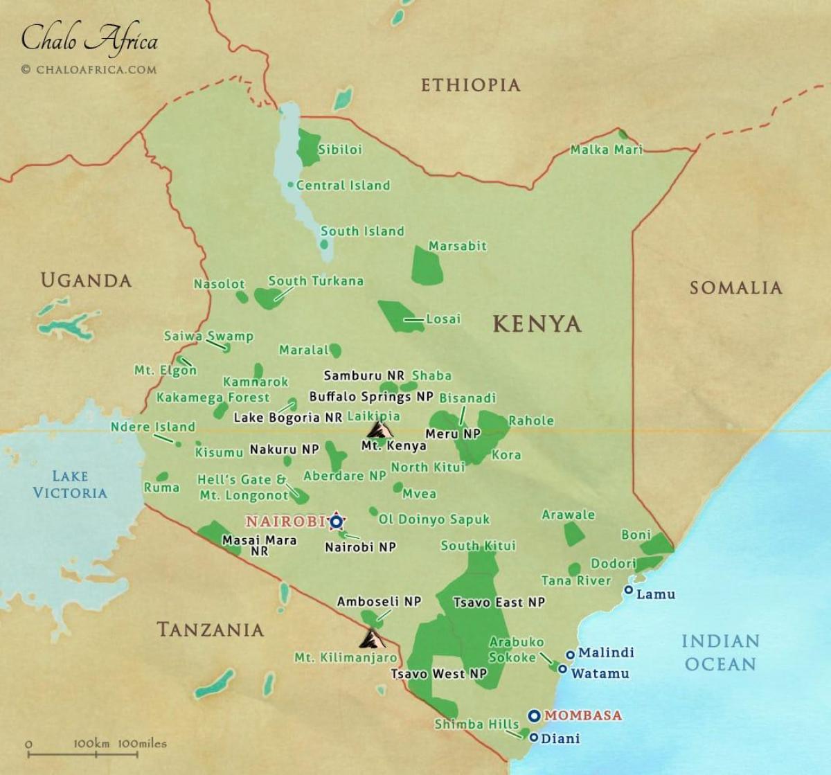 Kenya national parks map - Karte von Kenia Nationalparks und