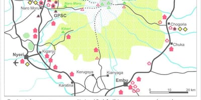 Mt Kenia auf den Afrika-Karte